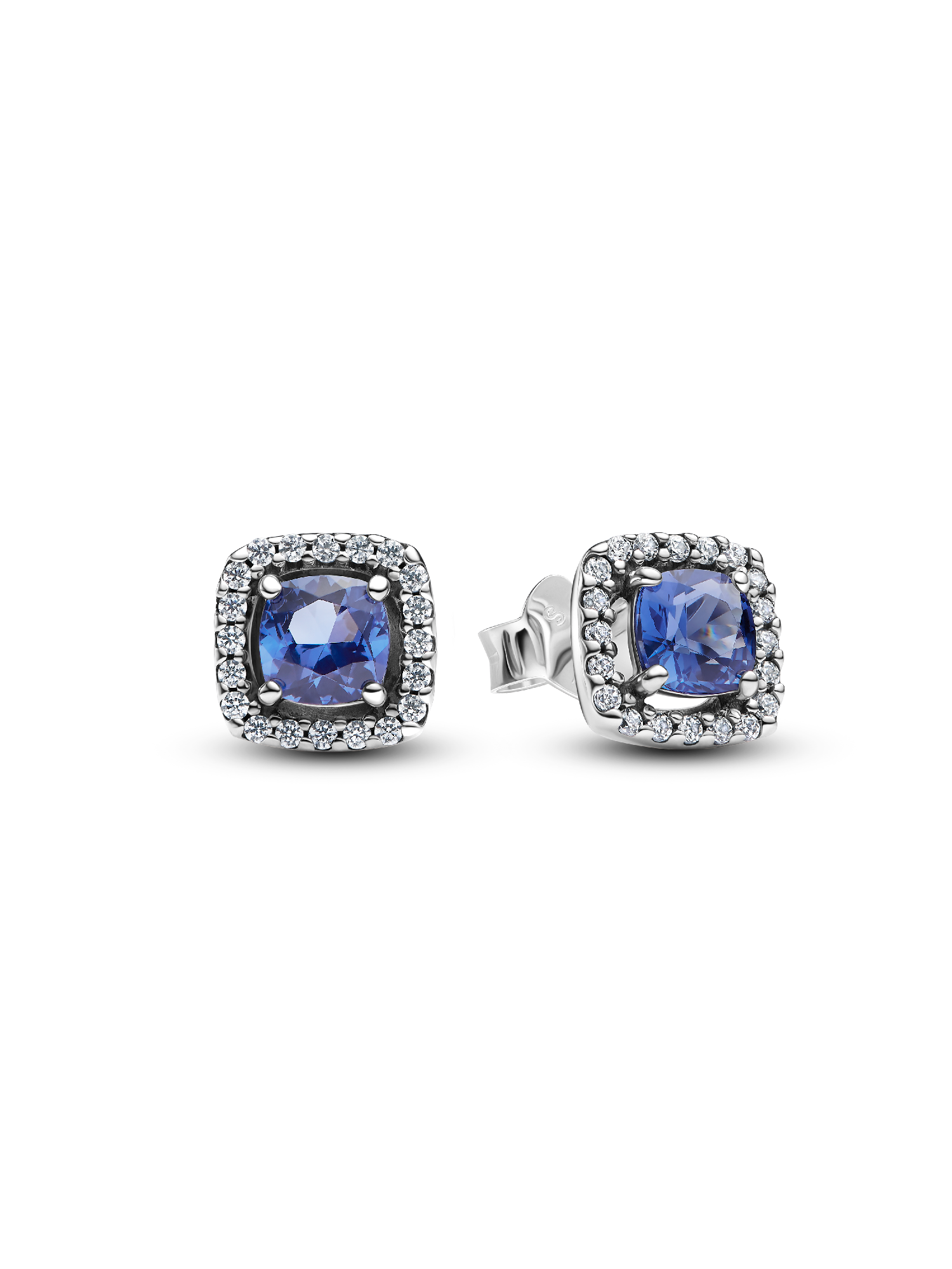 Sparkling Square Blue Halo Stud Earrings