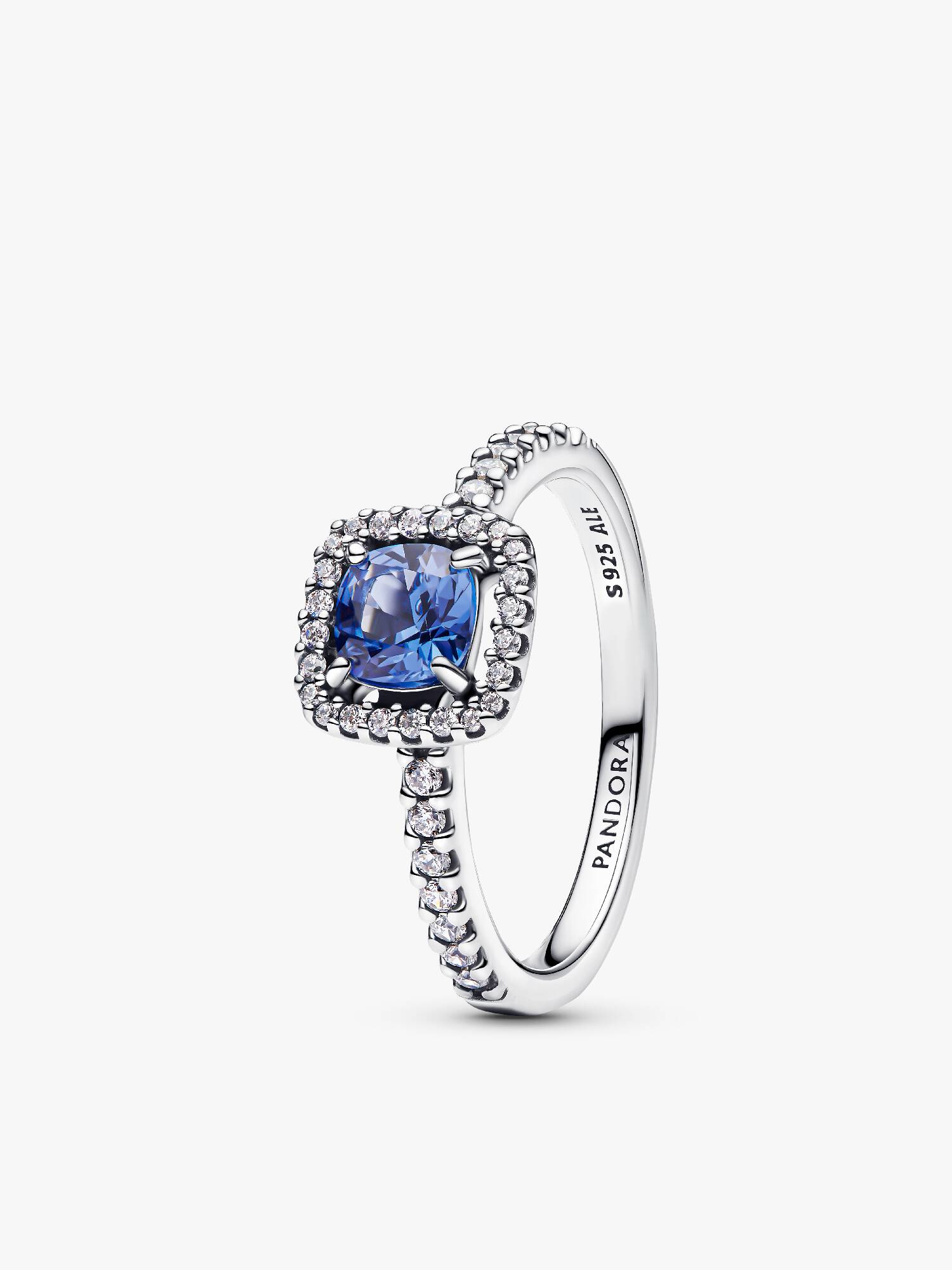 Sparkling Square Blue Halo Ring