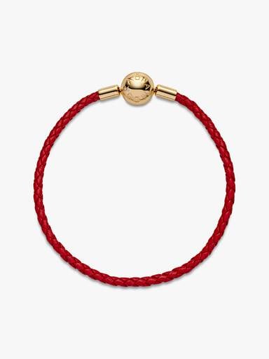 Pandora Moments Red Woven Leather Bracelet