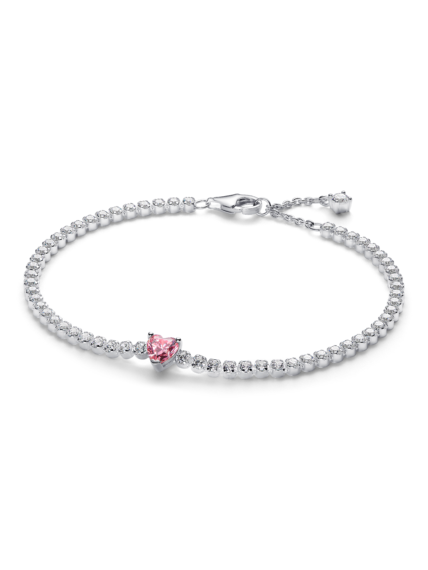 Pink Sparkling Heart Tennis Bracelet