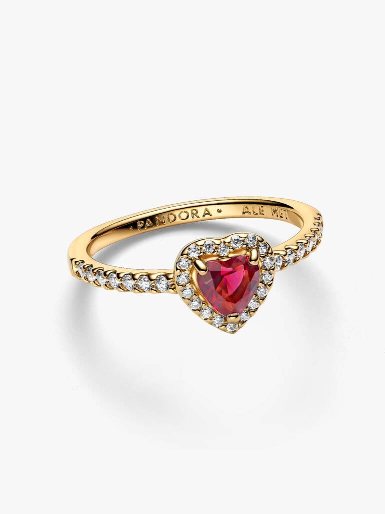 Heart 14k gold-plated ring with cherries jubilee red crystal and clear cubic zirconia