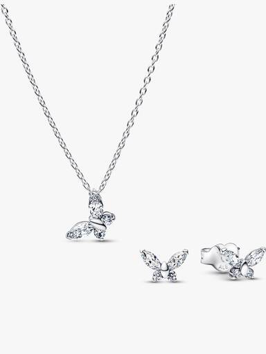 Sparkling Clear Butterfly Necklace and Earring Set