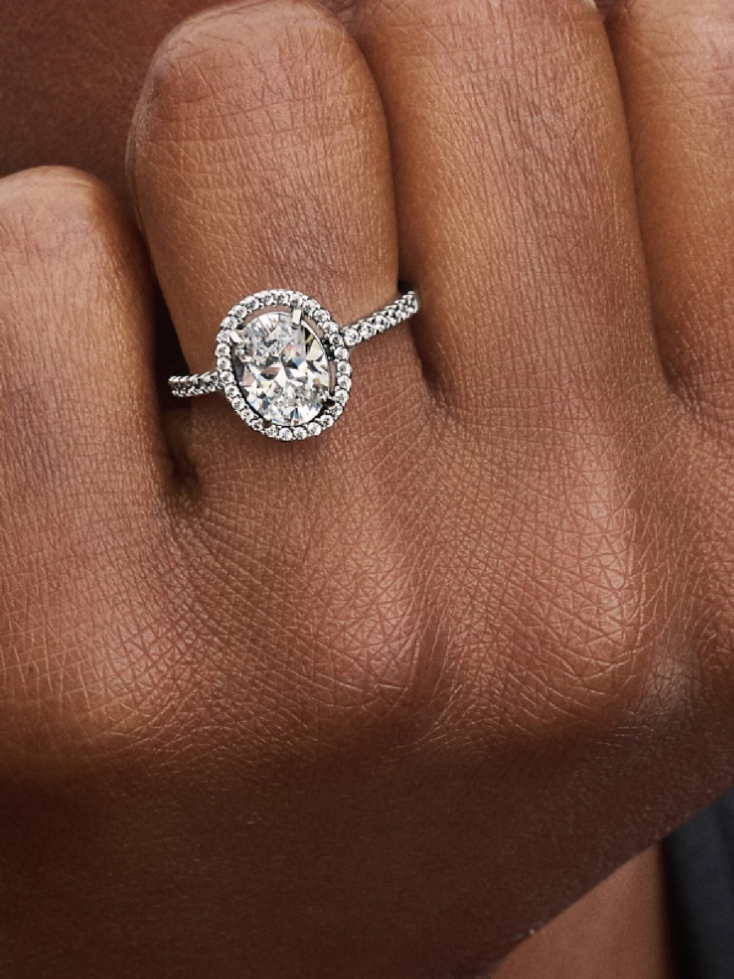 Oval Sparkling Halo Statement Ring