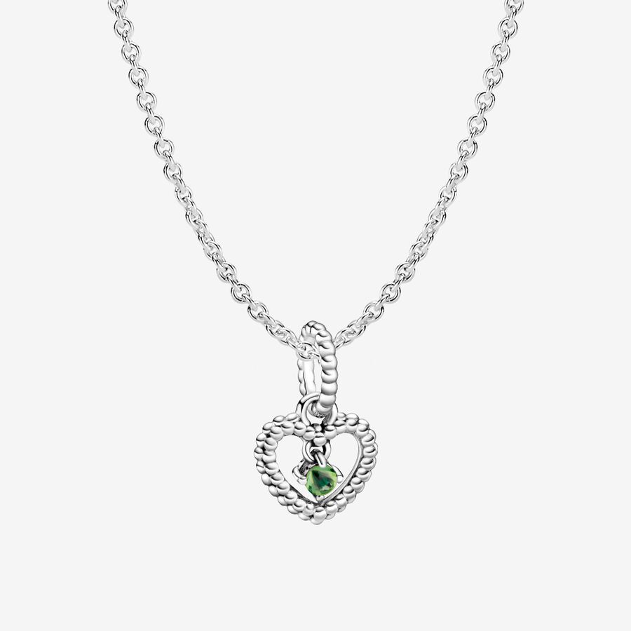 August Hearts Man-Made Spring Green Crystal Birthstone Necklace Set image number 0