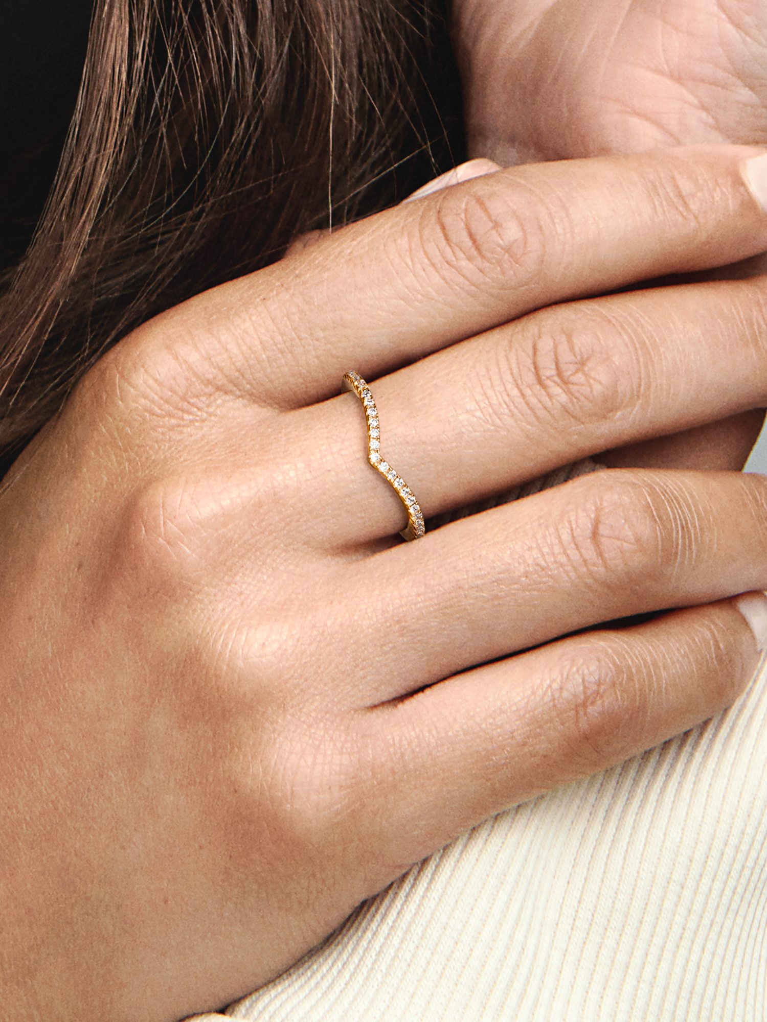 美品♪ PANDORA 14K Sparkling Wishbone Ring Sparkling Wishbone Ring | Gold plated | Pandora SG