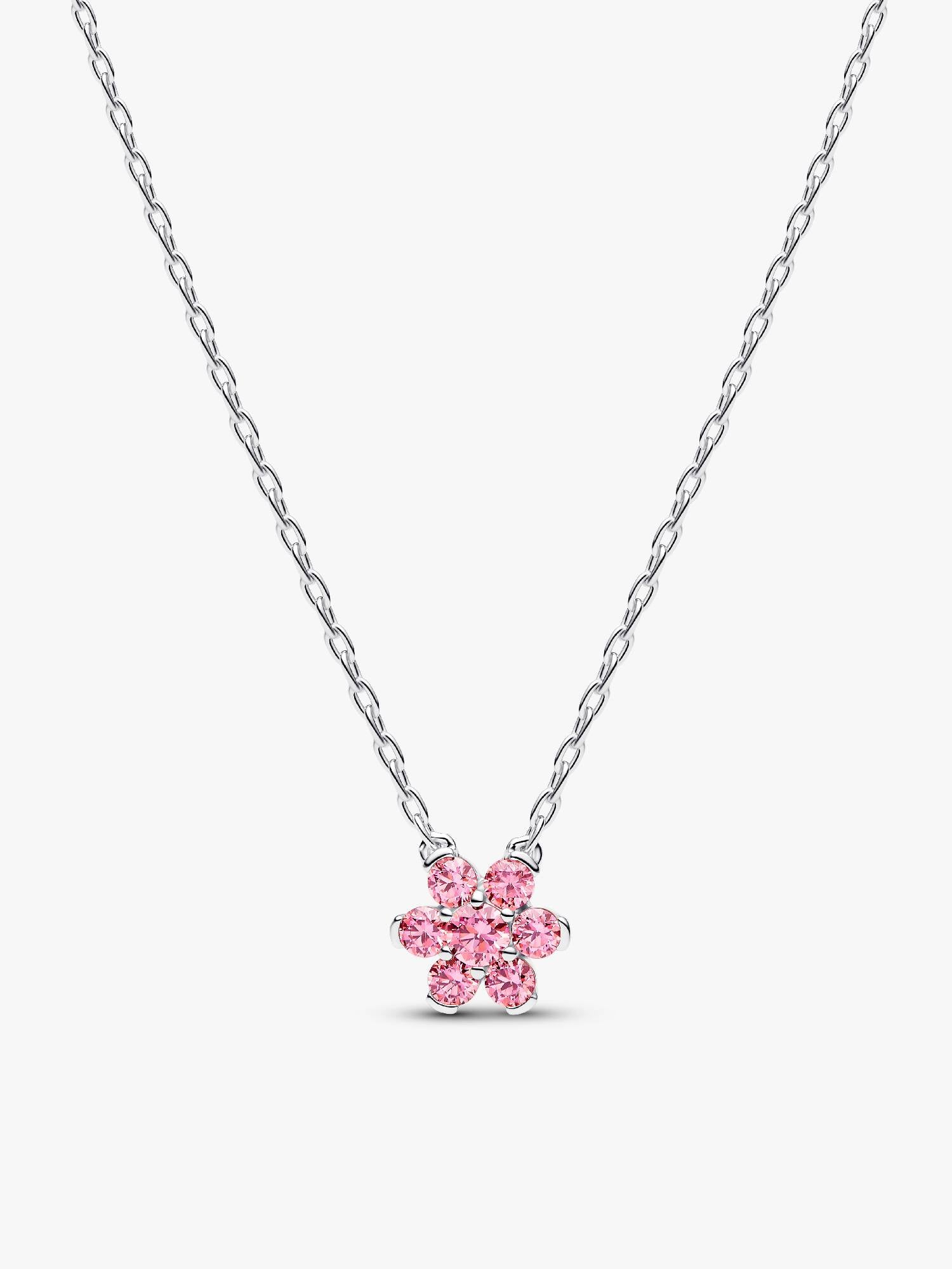 Sparkling Pink Flower Pendant Necklace