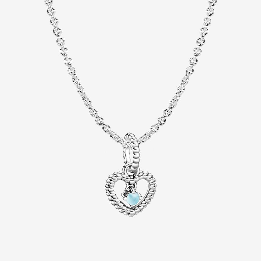 December Hearts Man-Made Sky Blue Crystal Birthstone Necklace Set image number 0