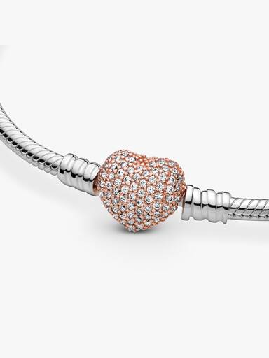 Pavé Heart Clasp Snake Chain Bracelet