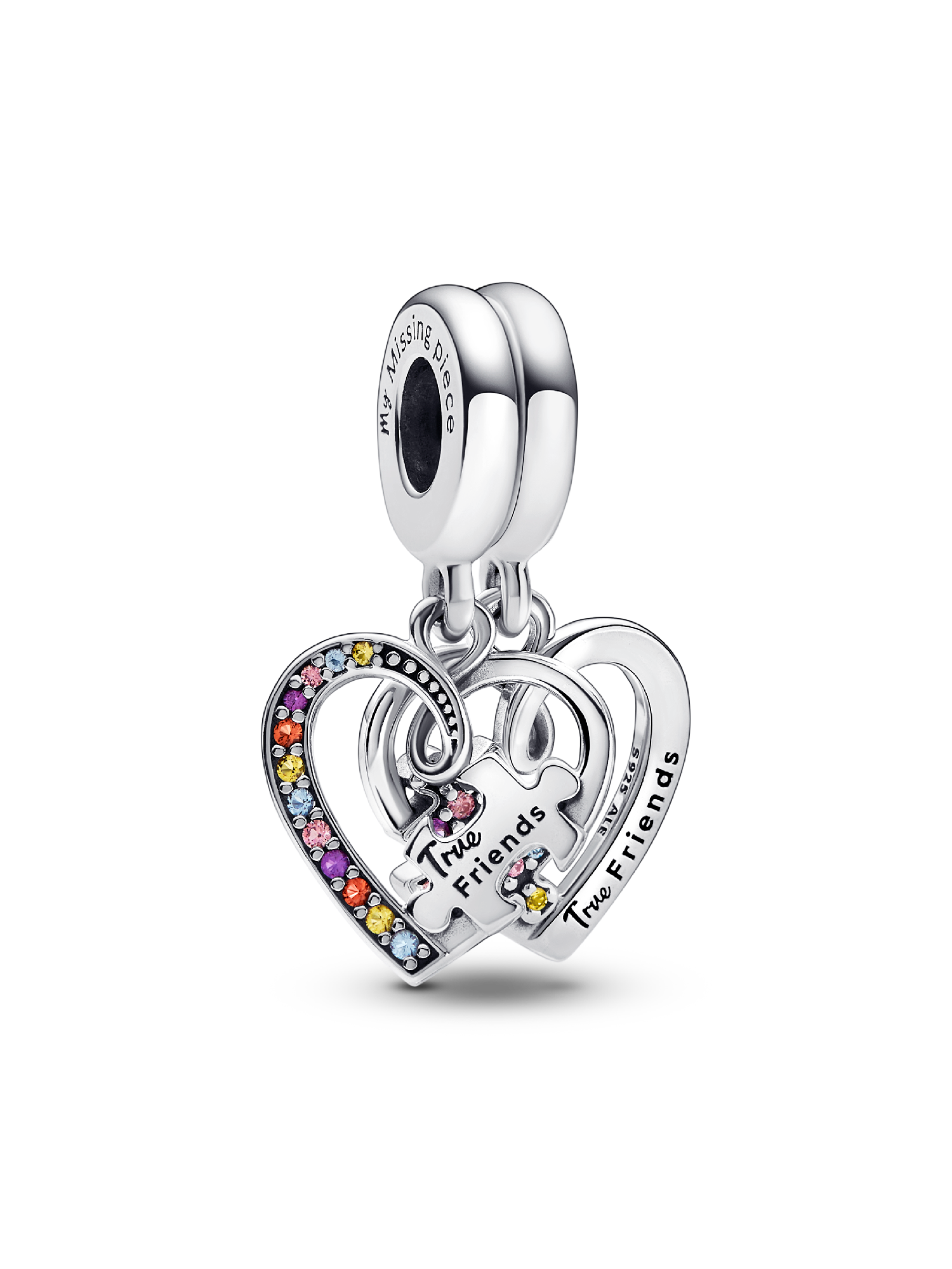 Puzzle Piece Hearts Splittable Friendship Dangle Charm | Sterling