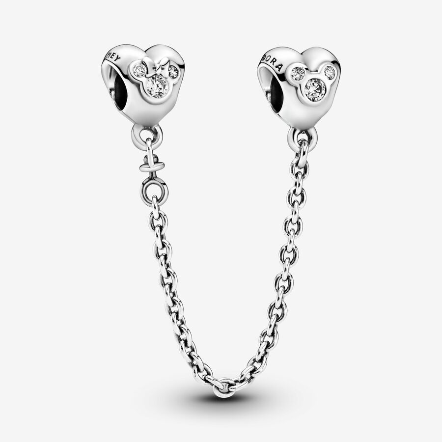 Disney Mickey silver safety chain with cubic zirconia image number 0