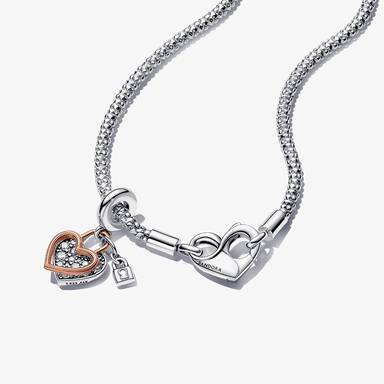 Pandora Moments Studded Chain Necklace and Heart Dangle Set