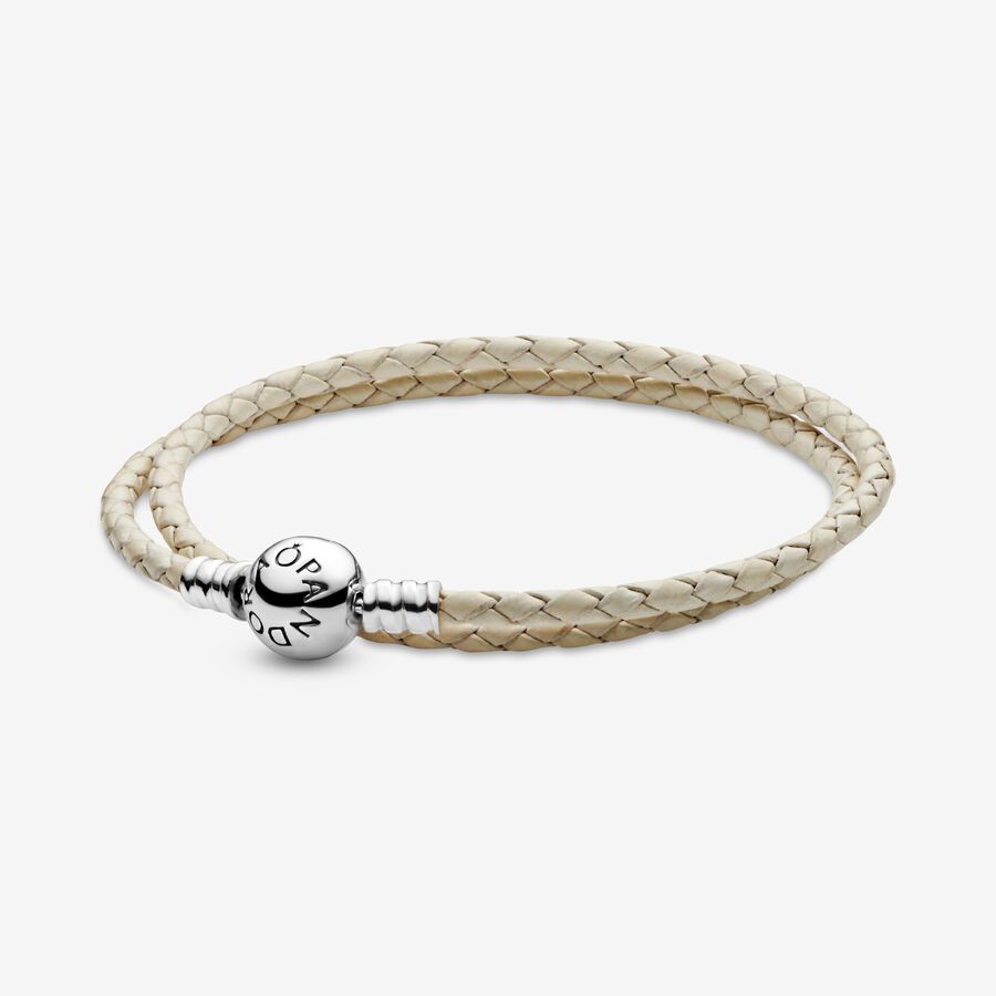 Moments Double Woven Leather Bracelet, Ivory White image number 0
