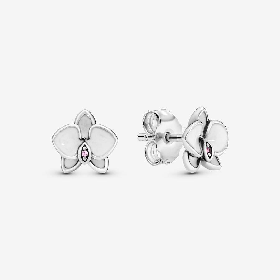 White Orchid Flower Stud Earrings image number 0