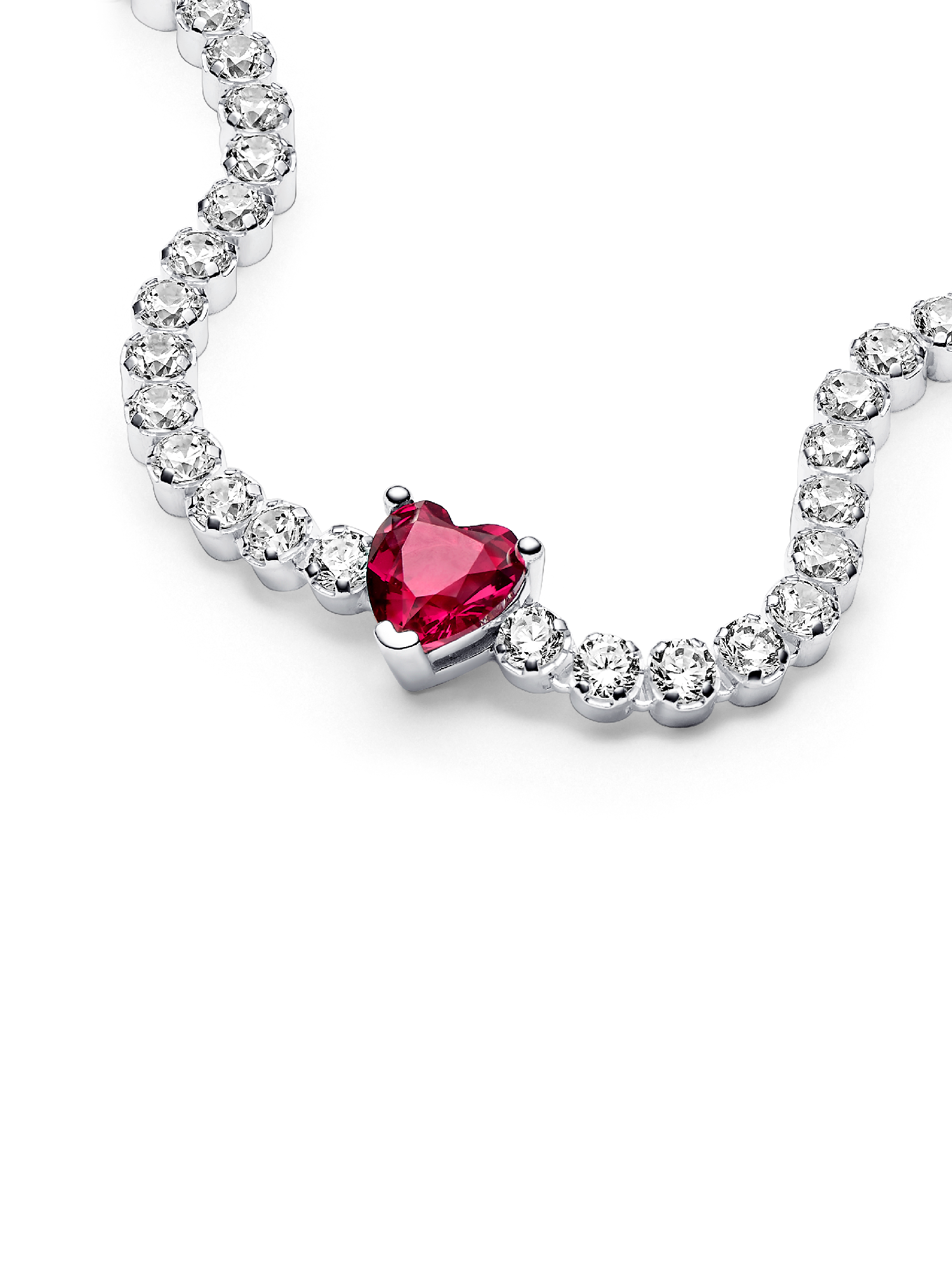 Red Sparkling Heart Tennis Bracelet | Sterling silver | Pandora SG