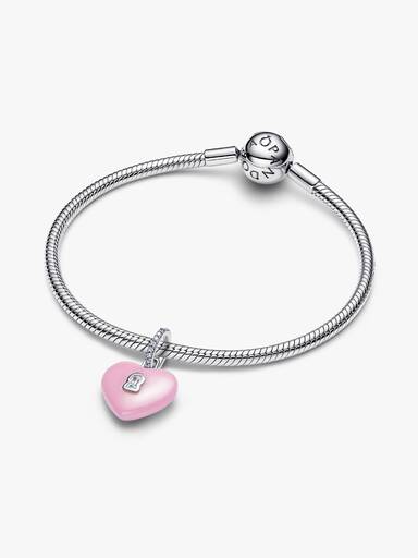 Pink Ceramic Heart Padlock Dangle Charm