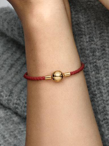 Pandora Moments Red Woven Leather Bracelet