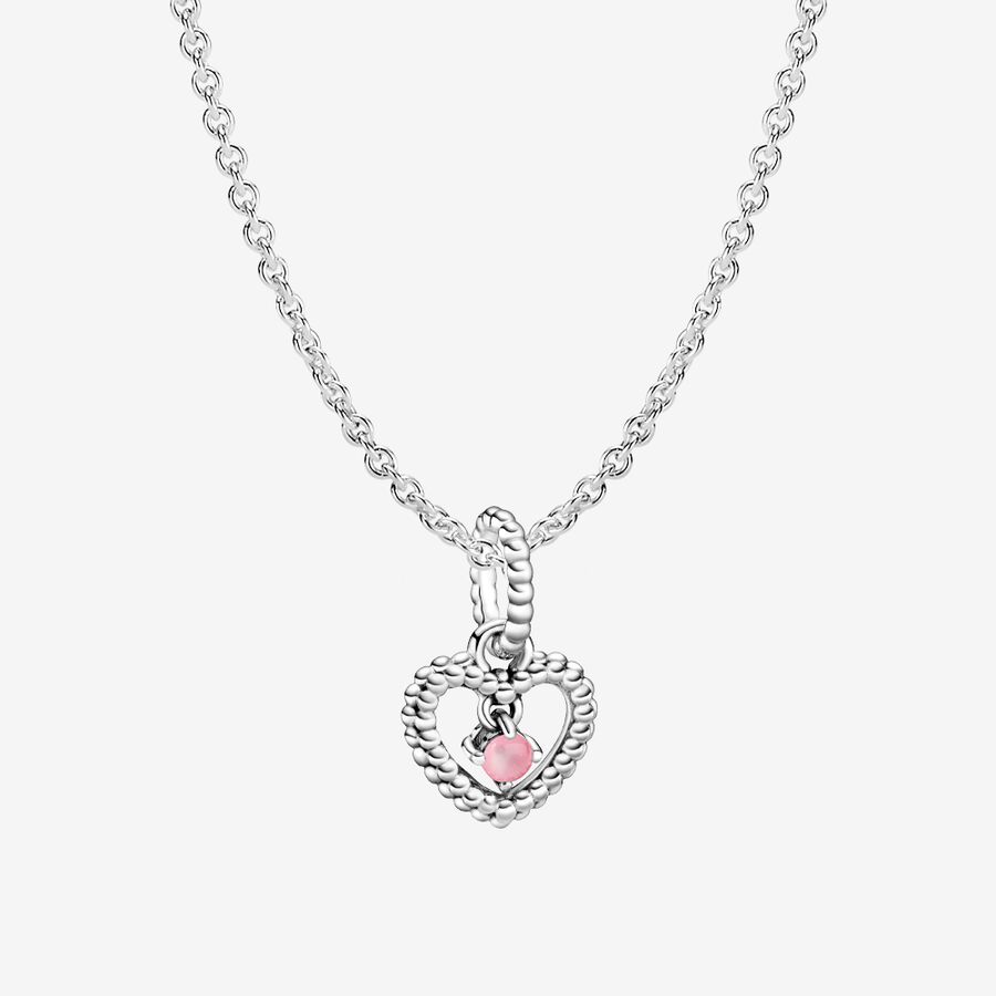October Hearts Man-Made Petal Pink Crystal Birthstone Necklace Set image number 0