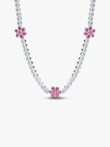 Pink Flower Tennis Necklace