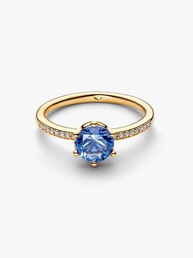 Blue Sparkling Crown Solitaire Ring
