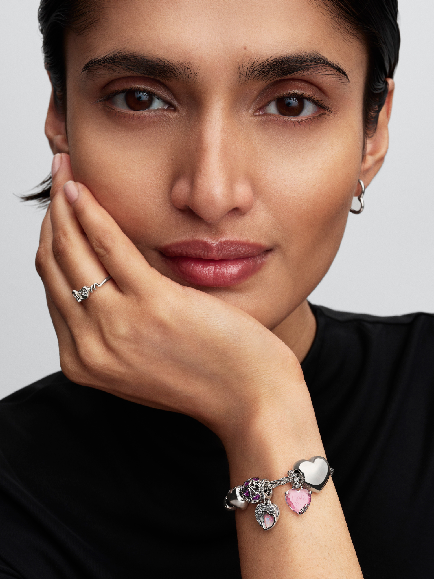 Pavé Clasp Foxtail Chain Charm Bracelet | Sterling silver | Pandora SG