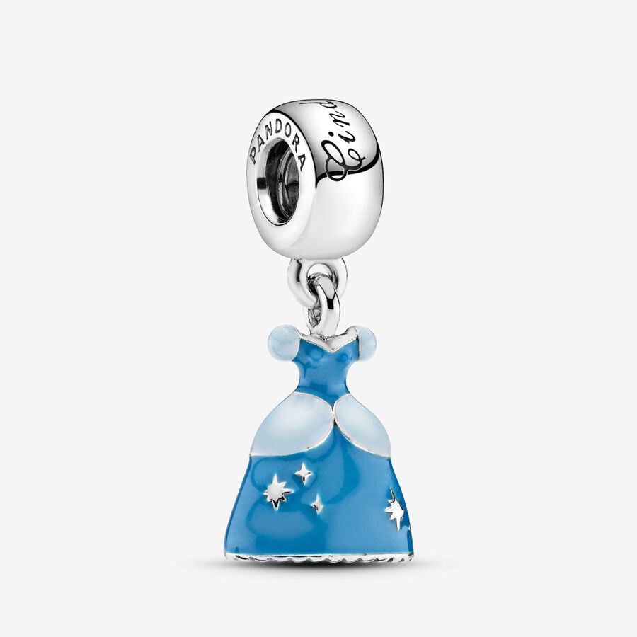 Disney Cinderella dress silver dangle with blue enamel image number 0