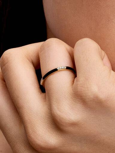 Black Enamel & Stones Ring