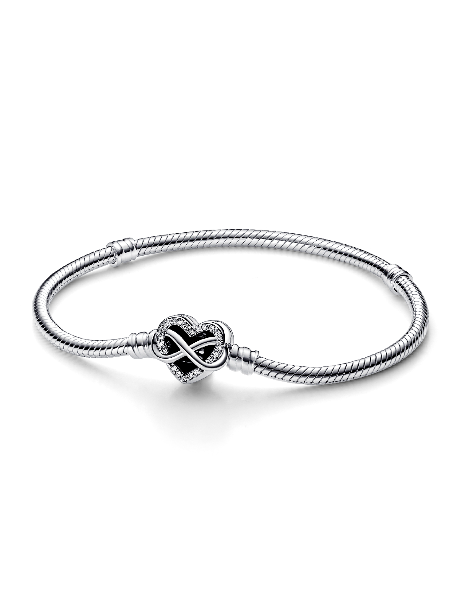 Sparkling Infinity Heart Clasp Snake Chain Bracelet | Sterling