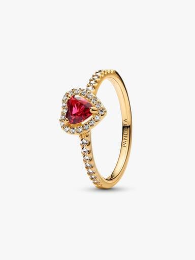 Heart 14k gold-plated ring with cherries jubilee red crystal and clear cubic zirconia