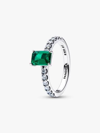 Rectangular Sparkling Green Halo Ring