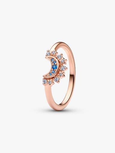Celestial Blue Sparkling Moon Ring