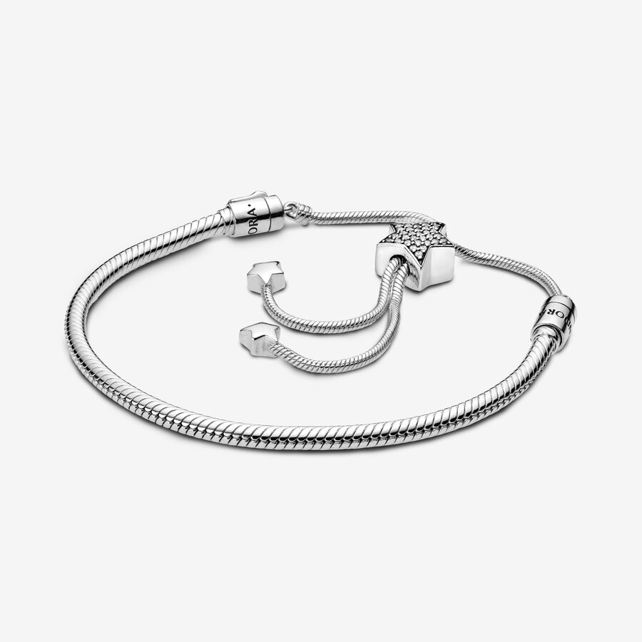 Pandora Moments Pavé Star and Snake Chain Sliding Bracelet image number 0