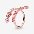 Pink Peach Blossom Flower Branch Open Ring