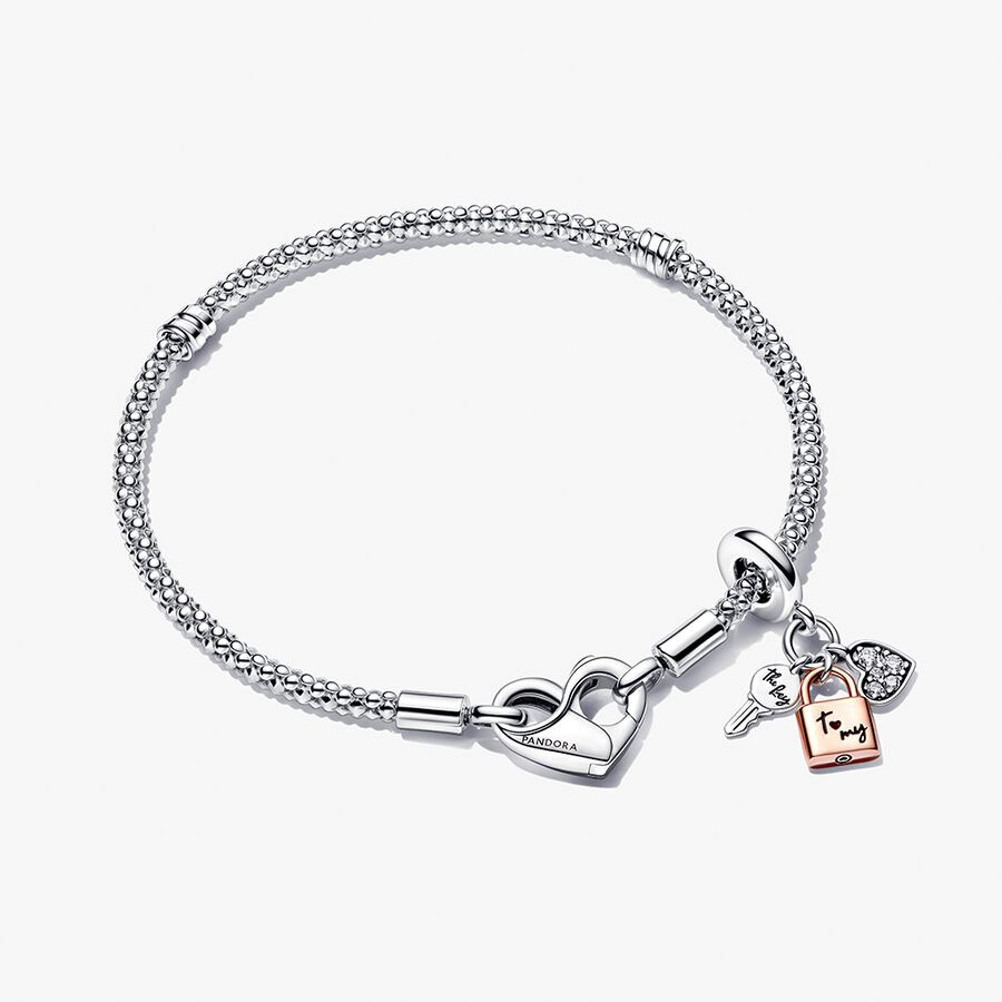 Pandora Moments Studded Chain Bracelet Triple Dangle Charm Set image number 0