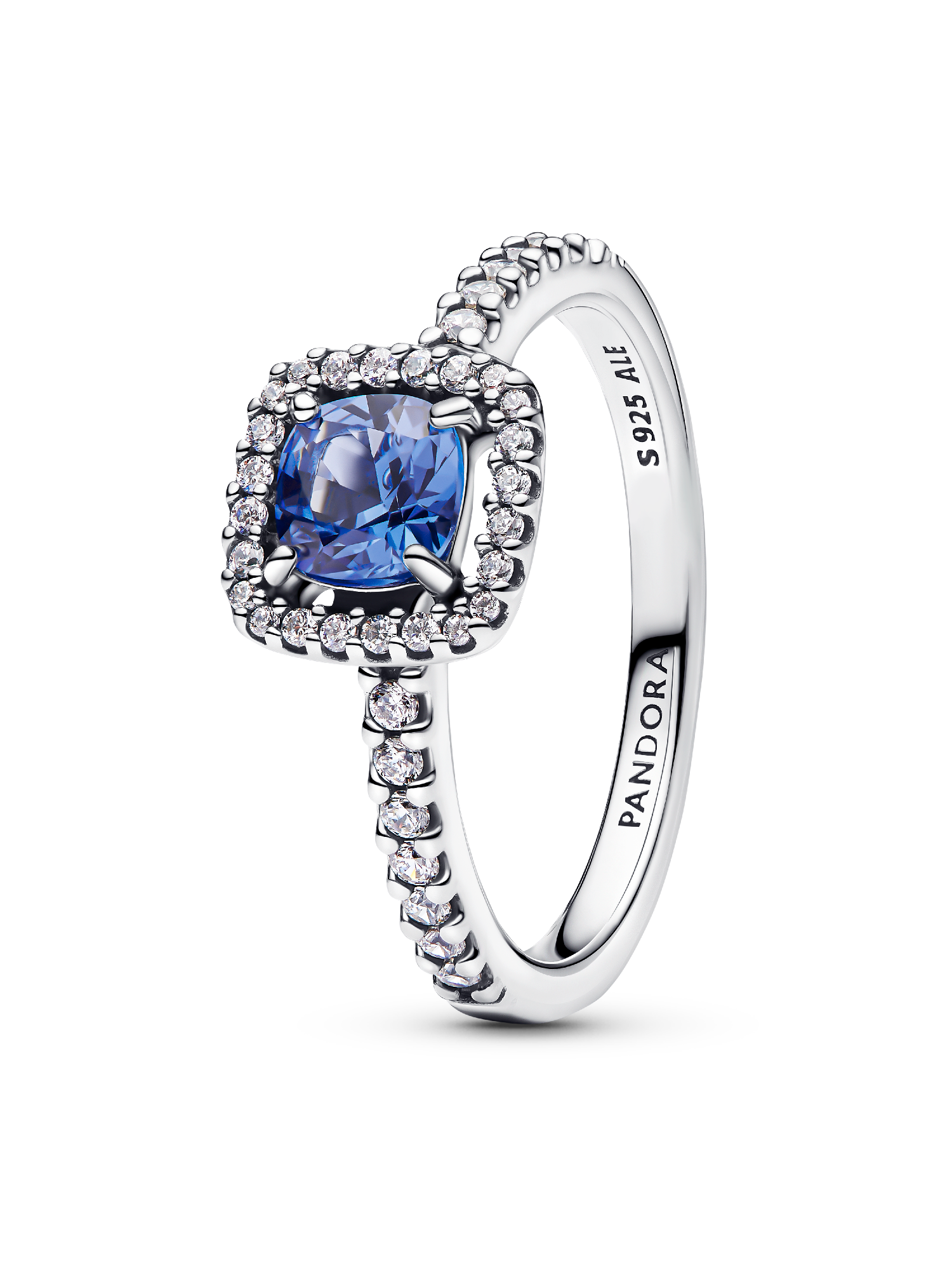 Sparkling Square Blue Halo Ring