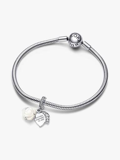 White Rose in Bloom Double Dangle Charm