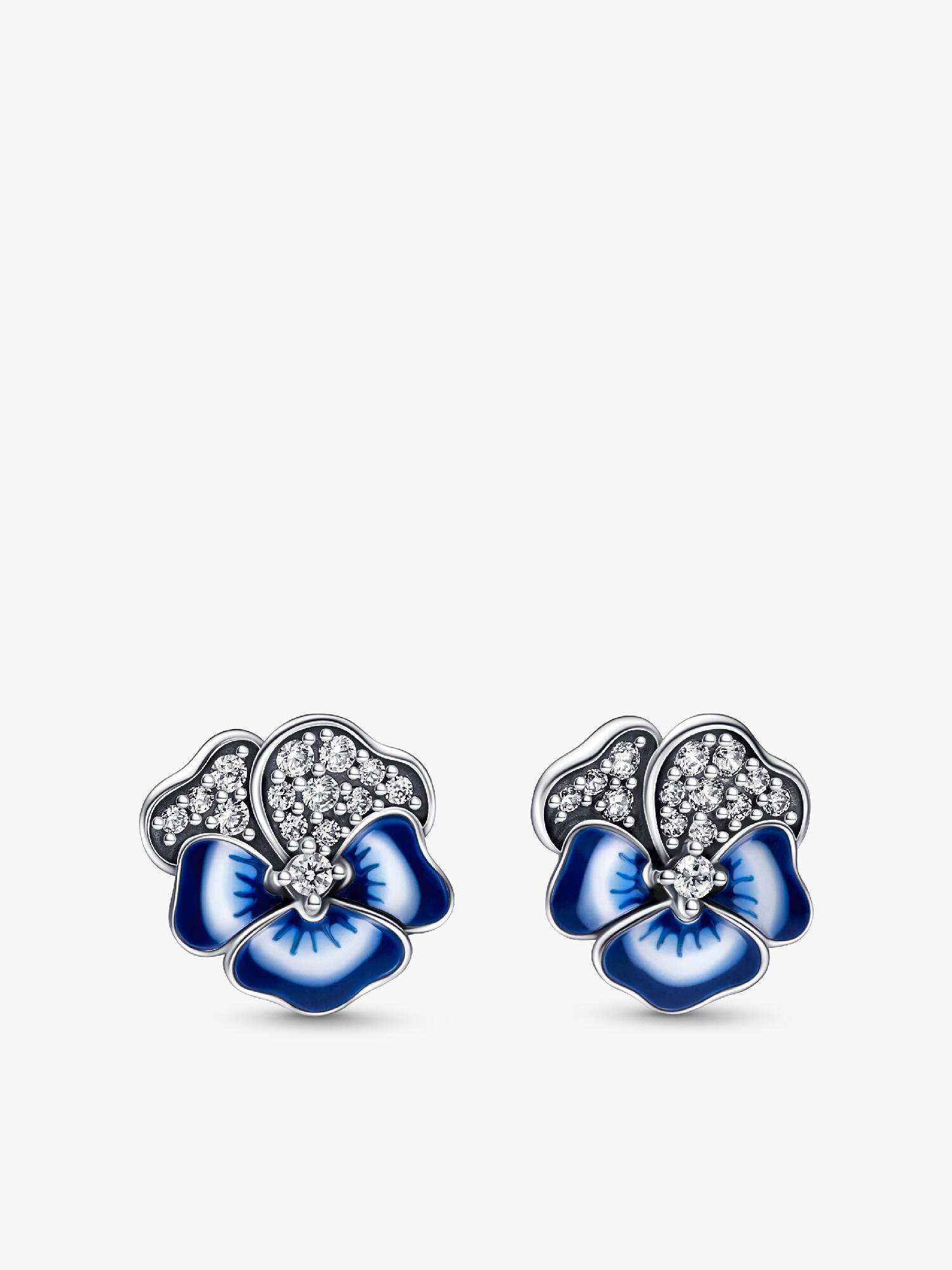 Blue Pansy Flower Stud Earrings
