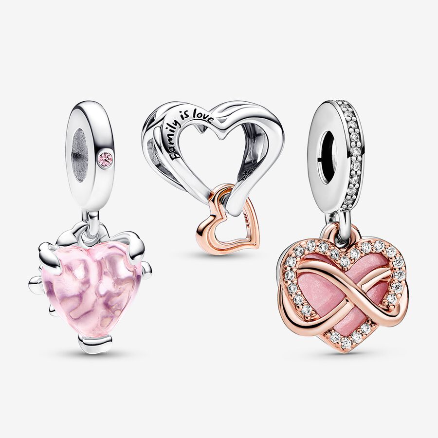 Pink Family Tree & Infinity Heart Charms Set image number 0