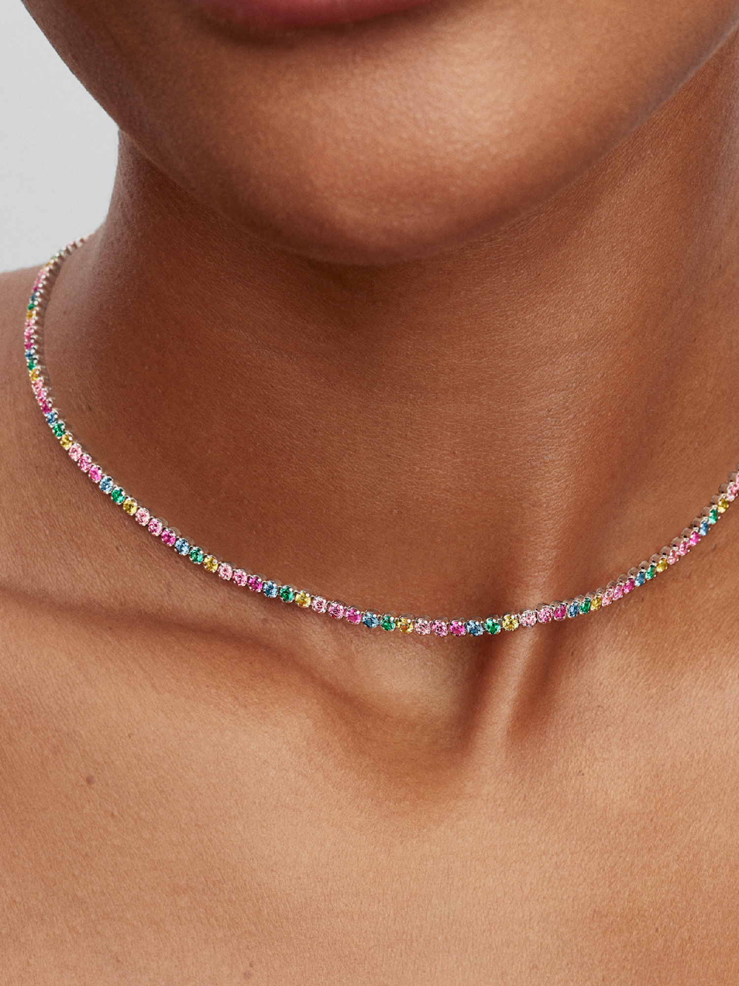 Rainbow Tennis Necklace | Sterling silver | Pandora SG