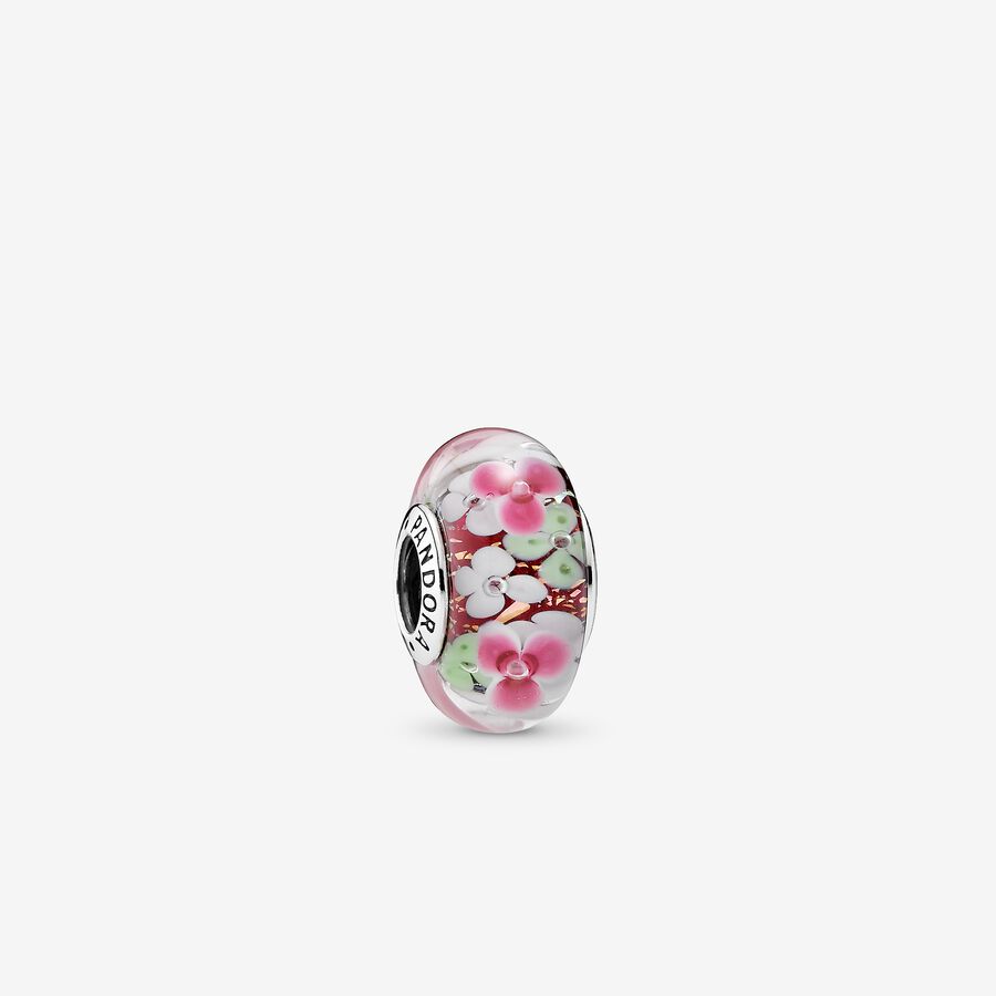 Floral silver charm with Murano glass and German glass in mixed colours image number 0