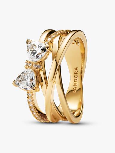 Sparkling Bow & Crossover Band Ring