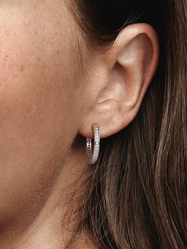 Sparkle & Pandora Logo Hoop Earrings