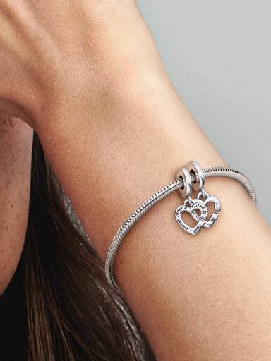 Linked Sister Hearts Split Dangle Charm