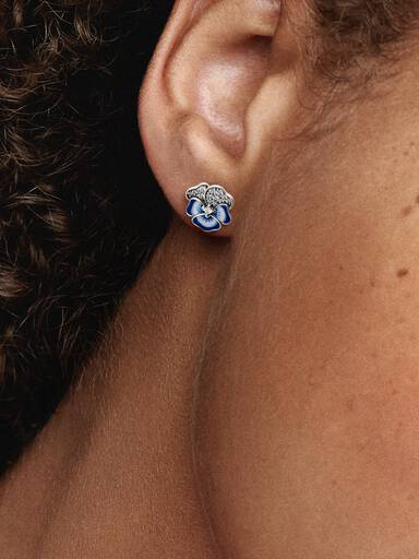 Blue Pansy Flower Stud Earrings