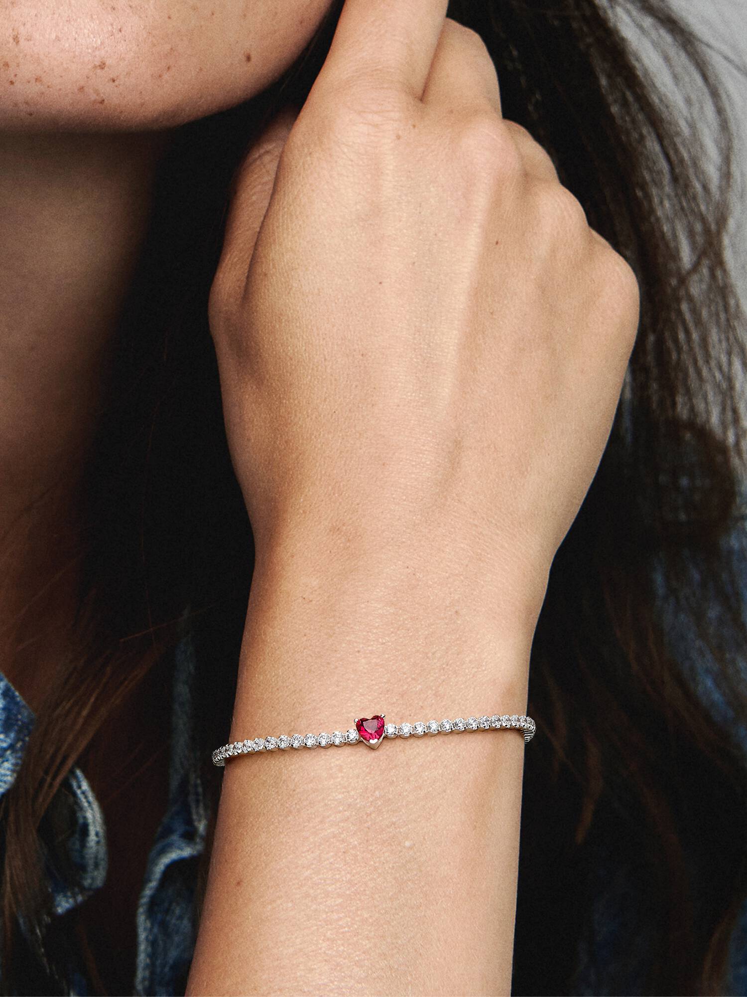 Red Sparkling Heart Tennis Bracelet