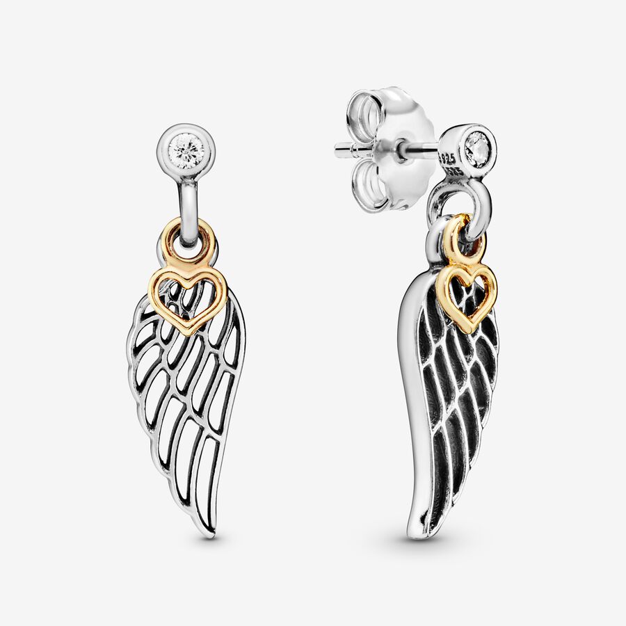 Angel Wing & Heart Dangle Earrings image number 0