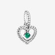 May Dark Green Heart Hanging Charm with Man-Made Dark Green Crystal