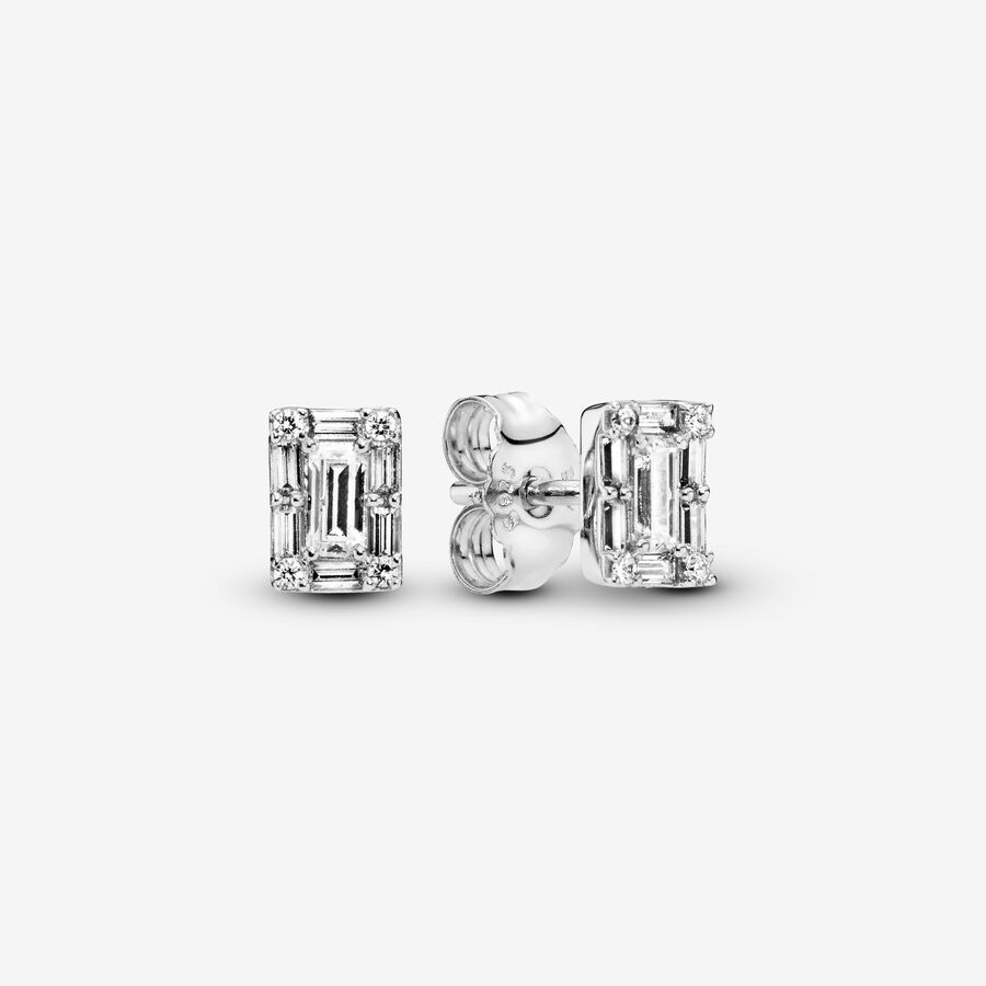 Sparkling Square Halo Stud Earrings image number 0