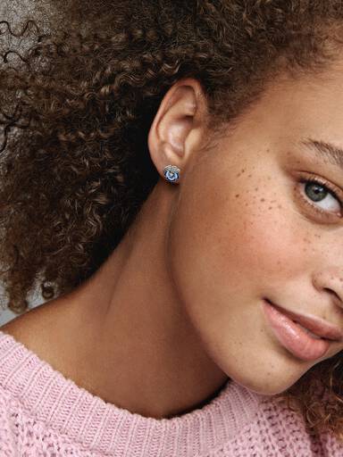 Blue Pansy Flower Stud Earrings