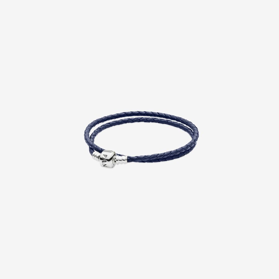 Double Blue Leather Bracelet image number 0