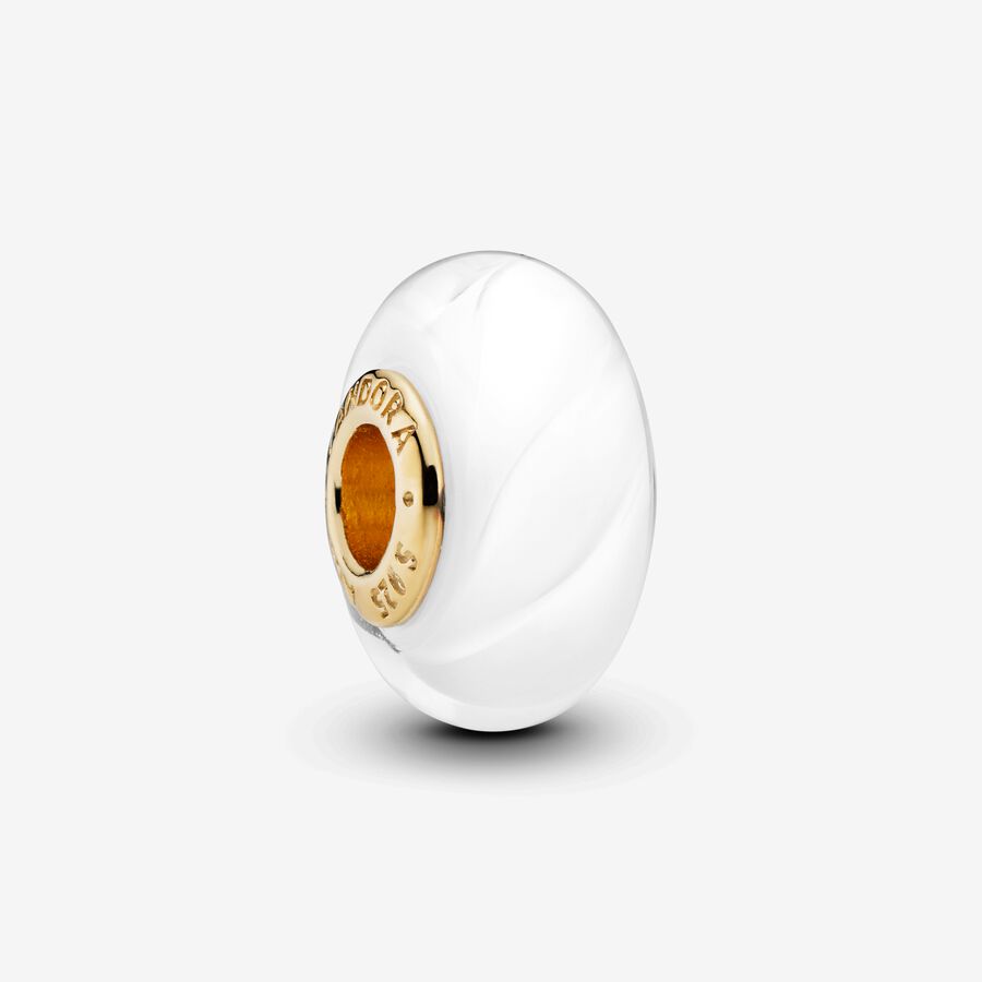 Wavy White Murano Glass Charm image number 0